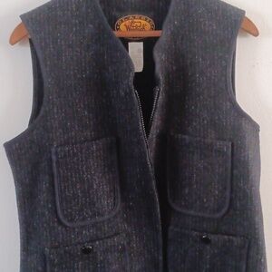 Woolrich Classic Black Grey Multi Pocketed Zip Wool Vest Vintage Size M L 38